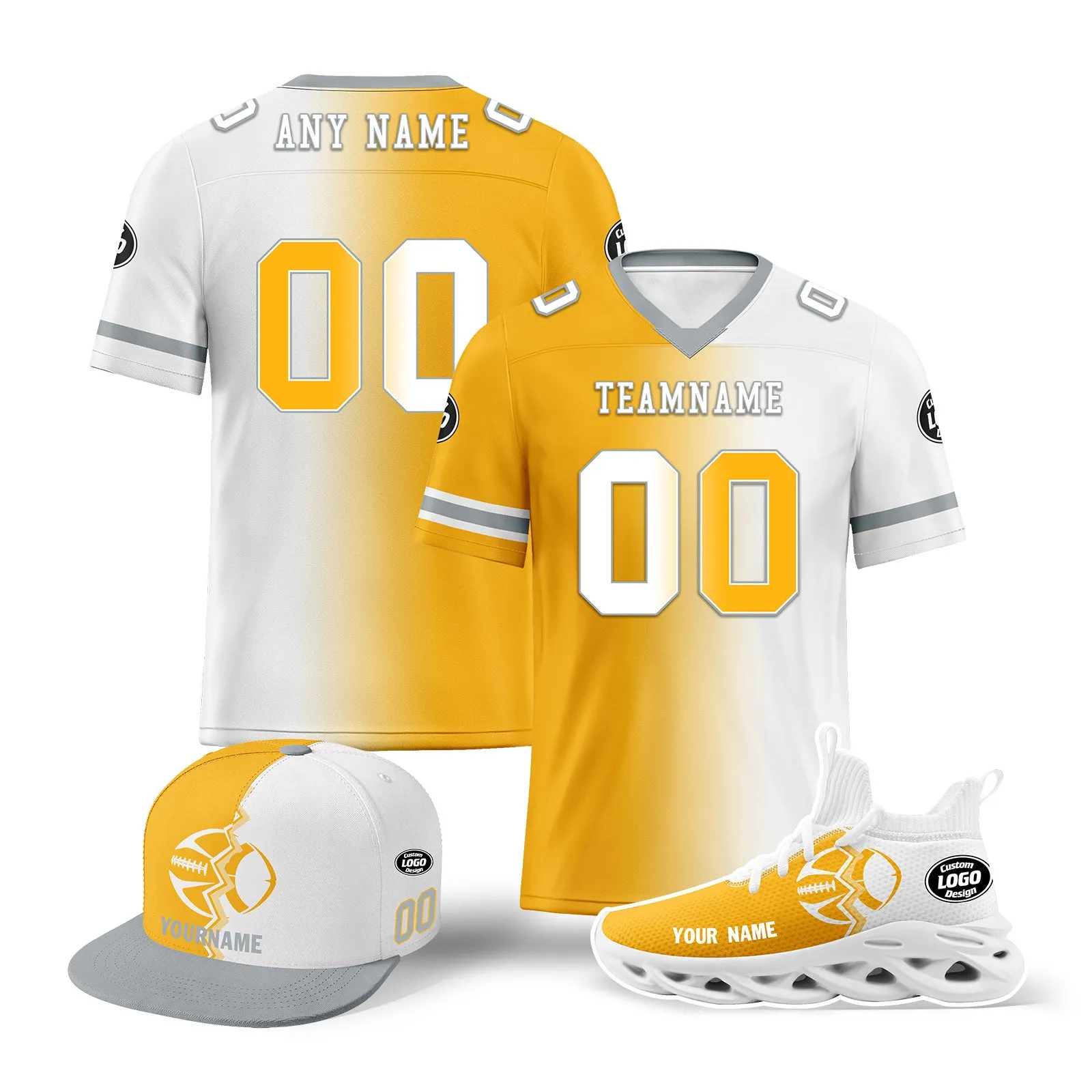 Custom Yellow White Pennsylvania Football Jersey MaxSoul Shoes and Hat Combo Offer Personalized Combo ZH-D028018-31