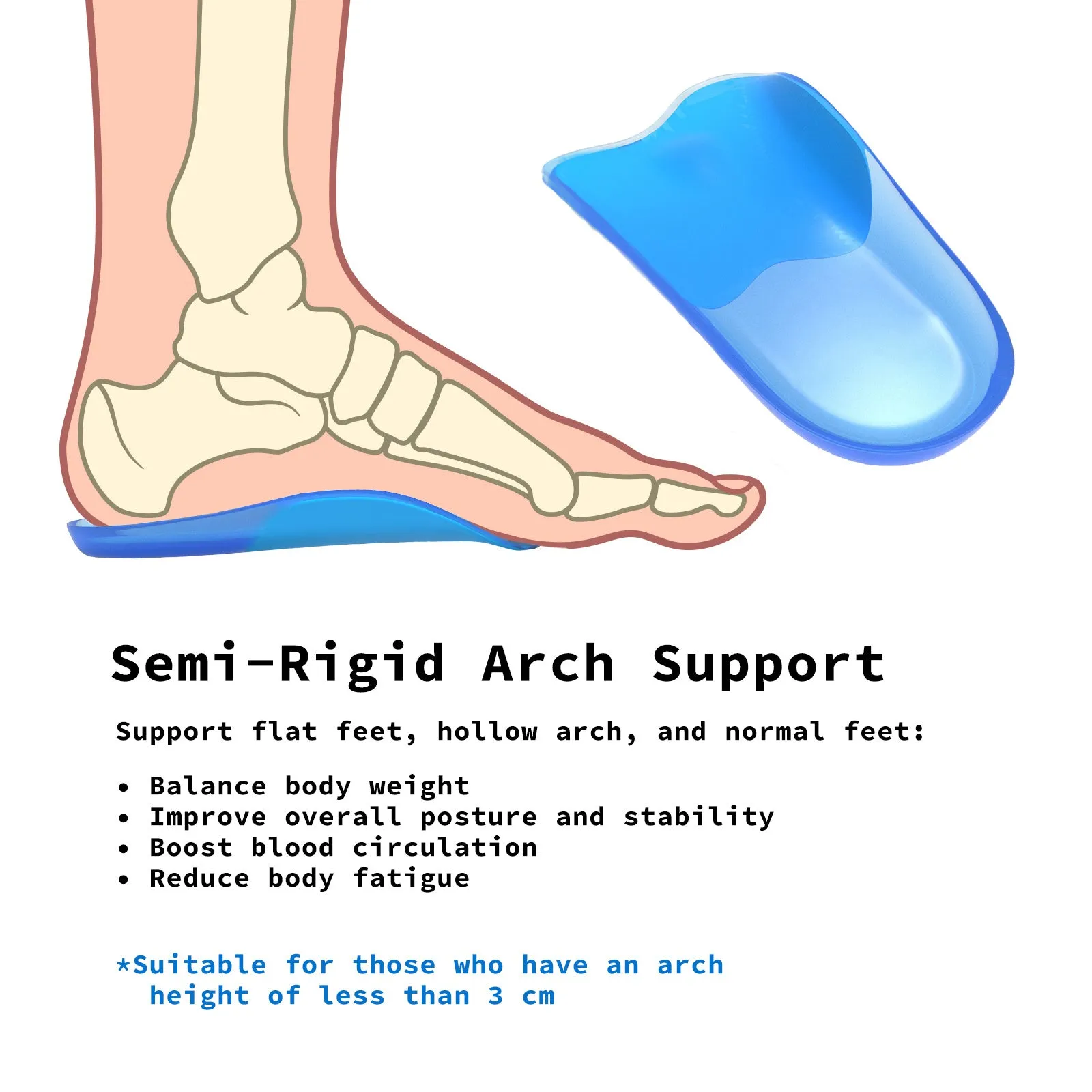 Gel Arch Support Insoles, Shock Absorption, 4 Pairs - BIBAL