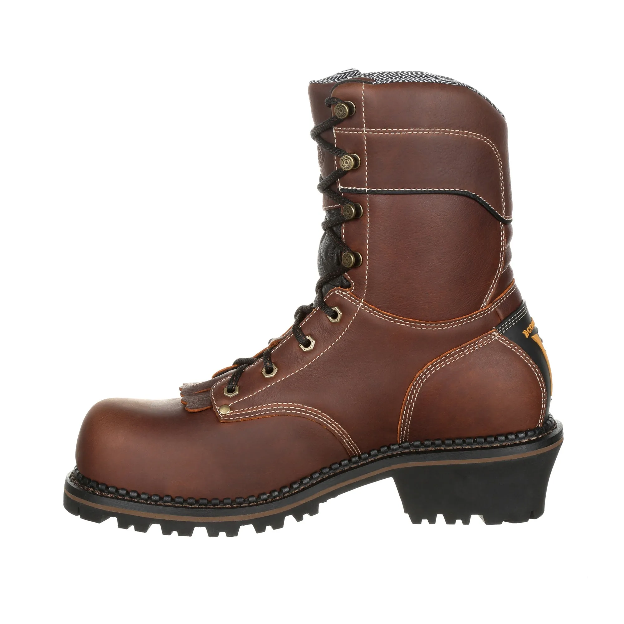 Georgia Mens Brown Leather SPR WP AMP CT Logger Boots