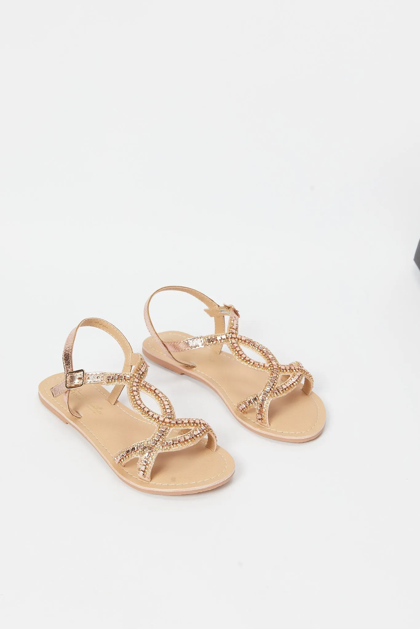 Girls Gold Festive Leather Sandal