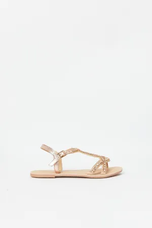 Girls Gold Festive Leather Sandal