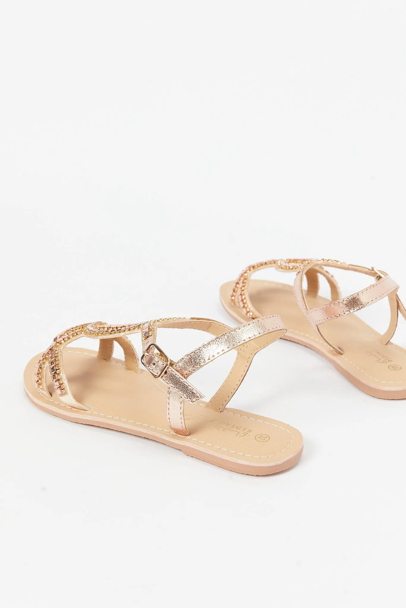 Girls Gold Festive Leather Sandal