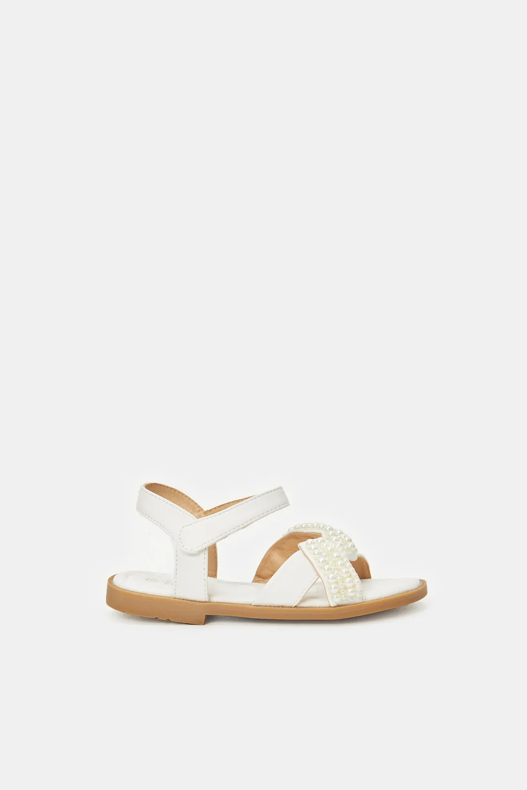 Girls White Pearl Strap Sandal