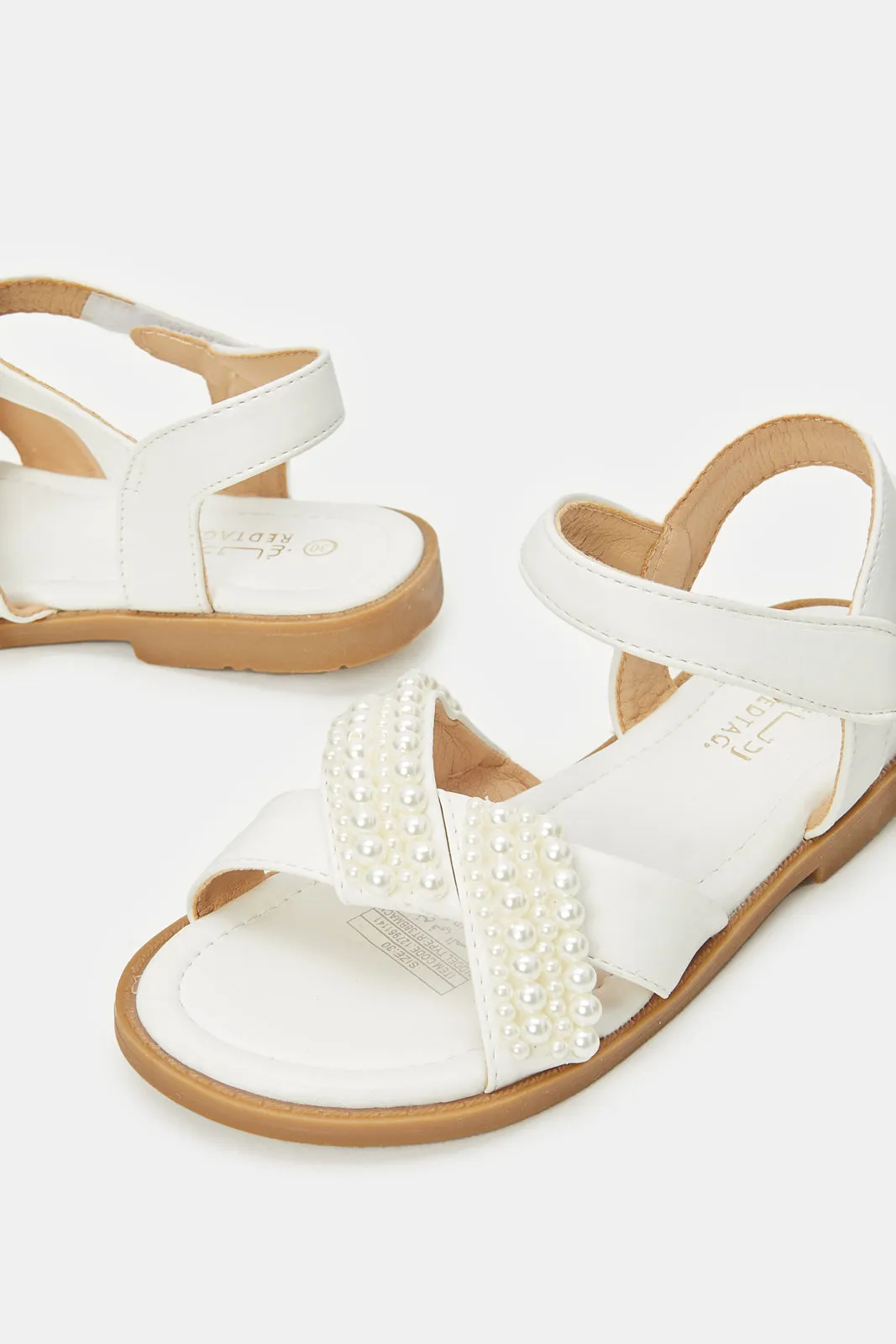 Girls White Pearl Strap Sandal