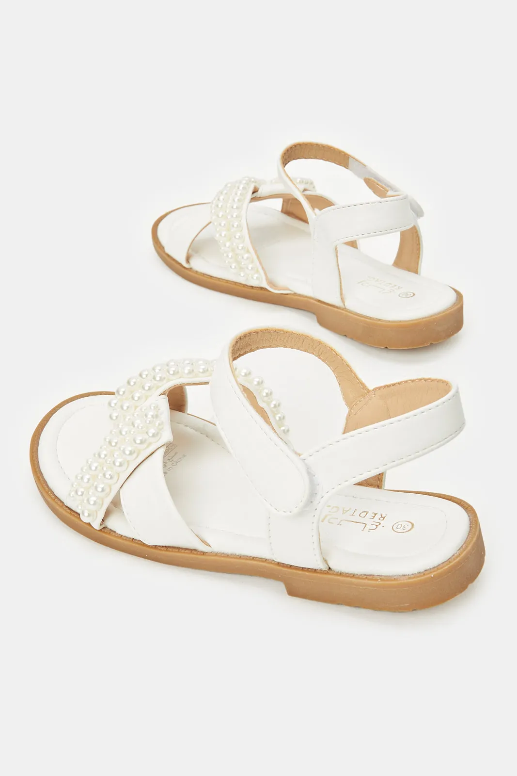 Girls White Pearl Strap Sandal