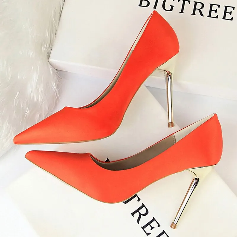 Graduation Gift Toleet Shoes Plus Size 34-43 Woman Pumps Silk Women Heels Shoes Spring Women Shoes Stiletto Wedding Shoes 11 Colour Sexy Heels