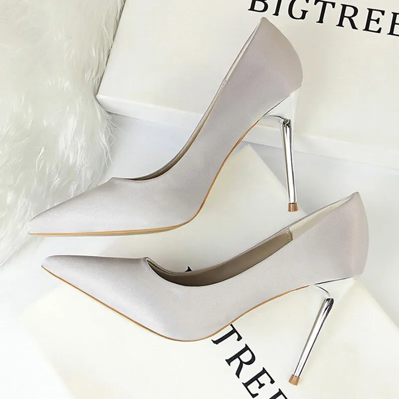 Graduation Gift Toleet Shoes Plus Size 34-43 Woman Pumps Silk Women Heels Shoes Spring Women Shoes Stiletto Wedding Shoes 11 Colour Sexy Heels