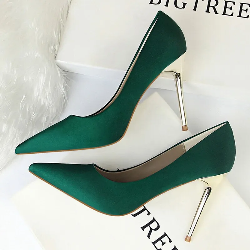 Graduation Gift Toleet Shoes Plus Size 34-43 Woman Pumps Silk Women Heels Shoes Spring Women Shoes Stiletto Wedding Shoes 11 Colour Sexy Heels