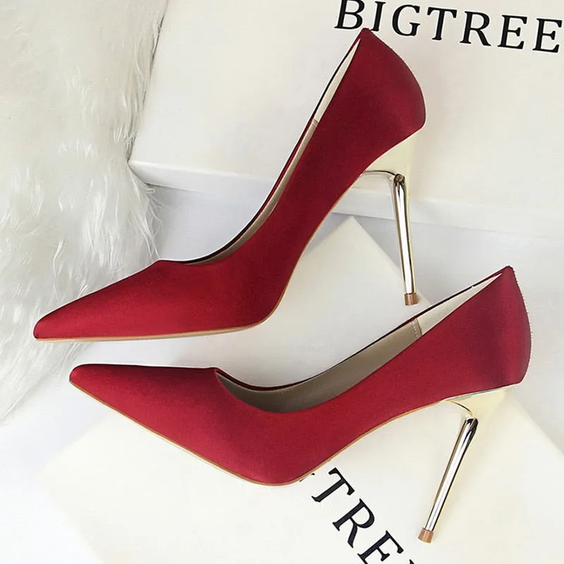 Graduation Gift Toleet Shoes Plus Size 34-43 Woman Pumps Silk Women Heels Shoes Spring Women Shoes Stiletto Wedding Shoes 11 Colour Sexy Heels