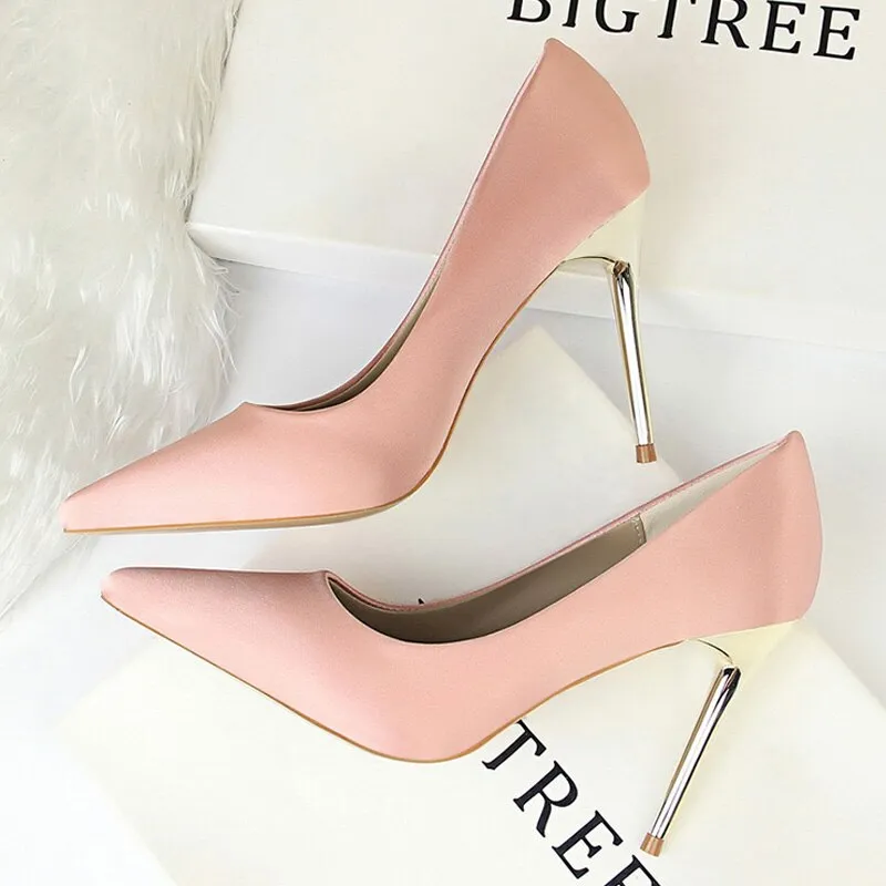 Graduation Gift Toleet Shoes Plus Size 34-43 Woman Pumps Silk Women Heels Shoes Spring Women Shoes Stiletto Wedding Shoes 11 Colour Sexy Heels