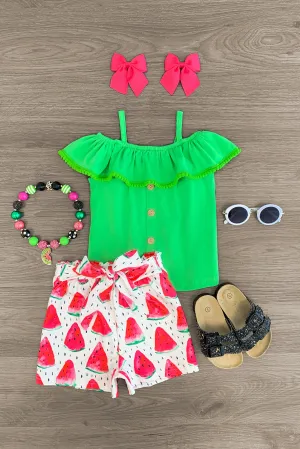 Green Watermelon Tie Short Set