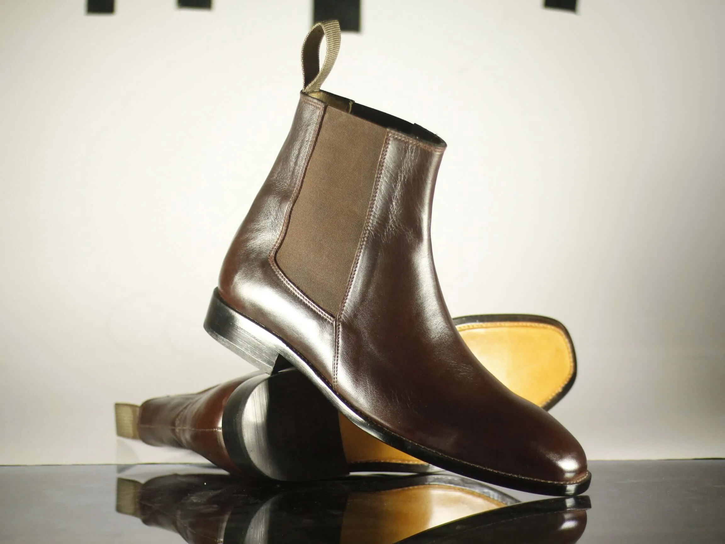 Handmade Ankle High Brown Leather Chelsea Boot