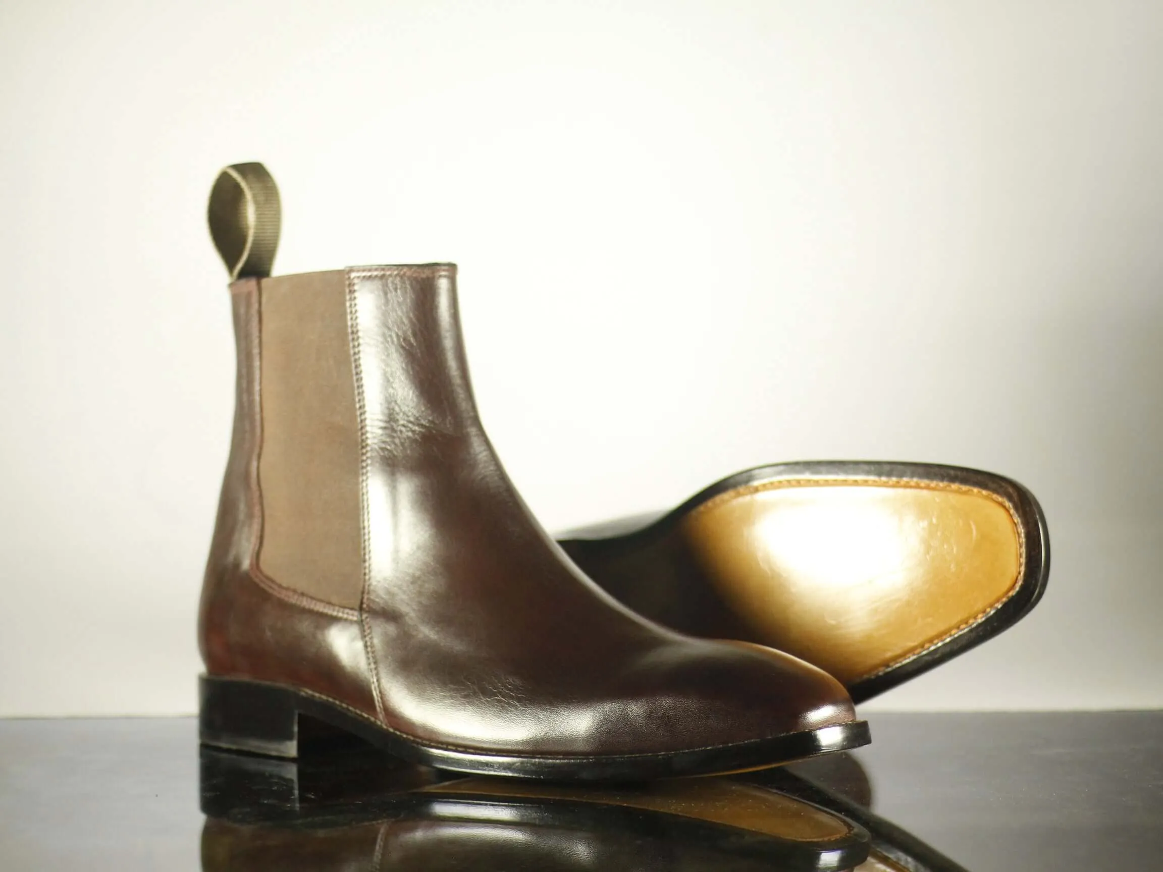 Handmade Ankle High Brown Leather Chelsea Boot