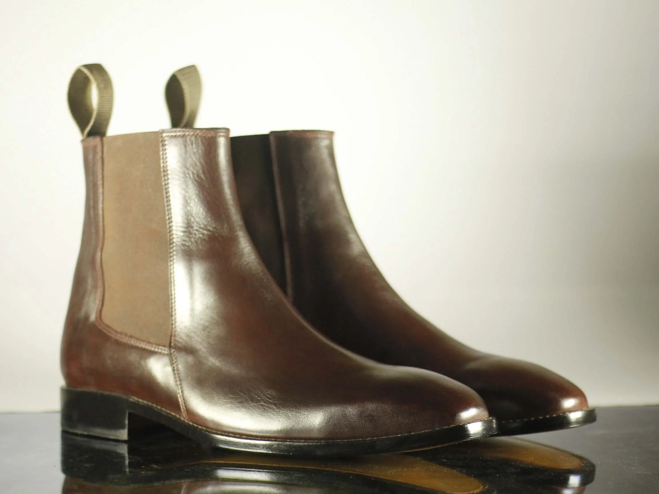 Handmade Ankle High Brown Leather Chelsea Boot