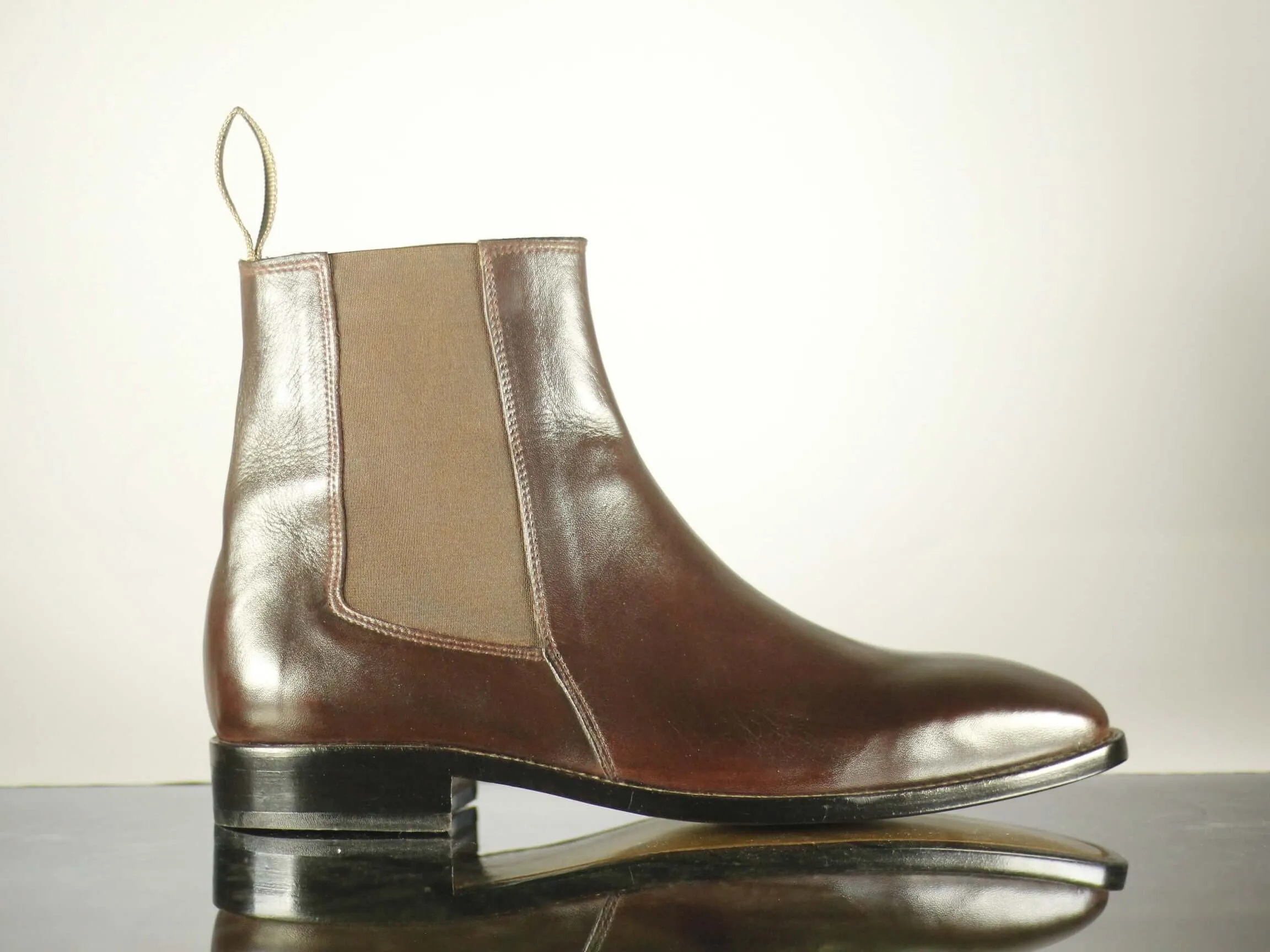 Handmade Ankle High Brown Leather Chelsea Boot