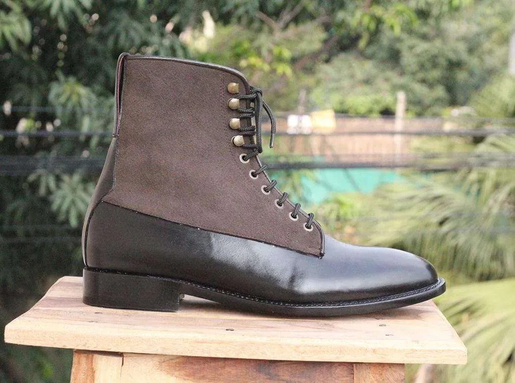 Handmade Black Two Tone Ankle Boots