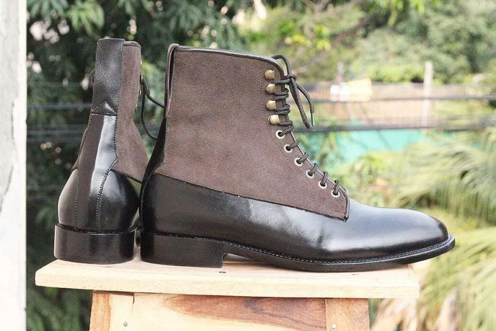 Handmade Black Two Tone Ankle Boots