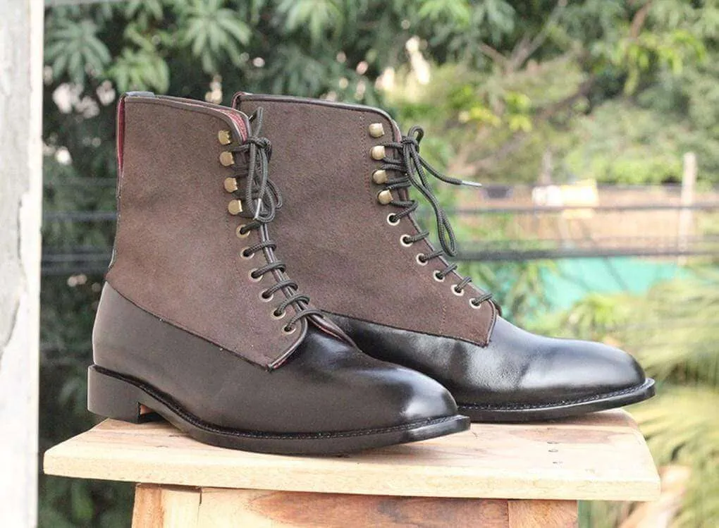 Handmade Black Two Tone Ankle Boots