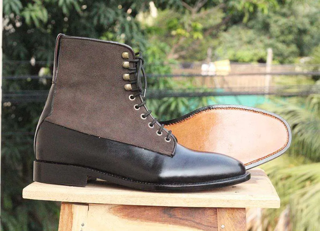 Handmade Black Two Tone Ankle Boots