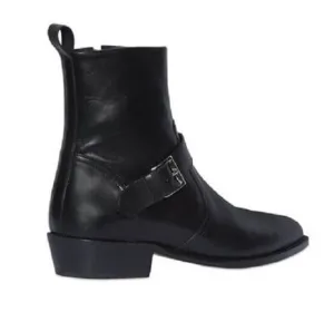 HANDMADE MEN BLACK LEATHER BOOT SIDE ZIPPER MONK BOOTS