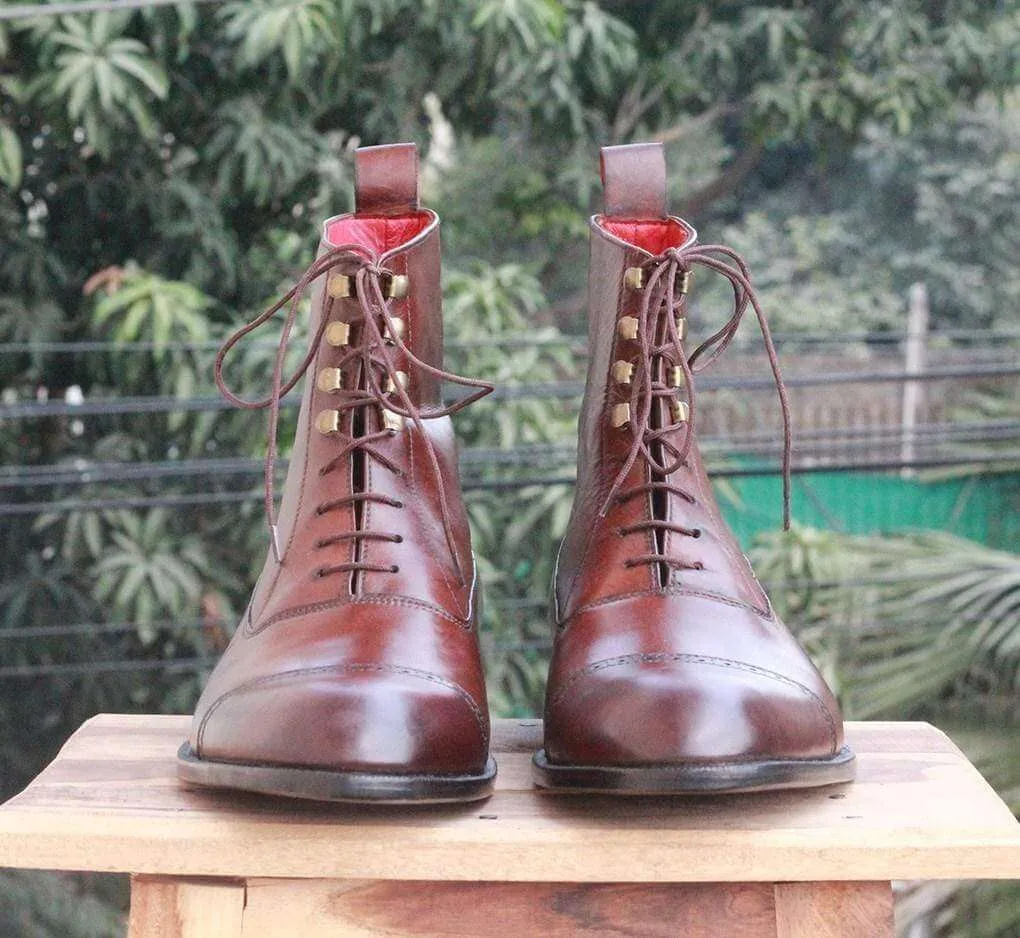 Handmade Tone Brown Leather Ankle Boots