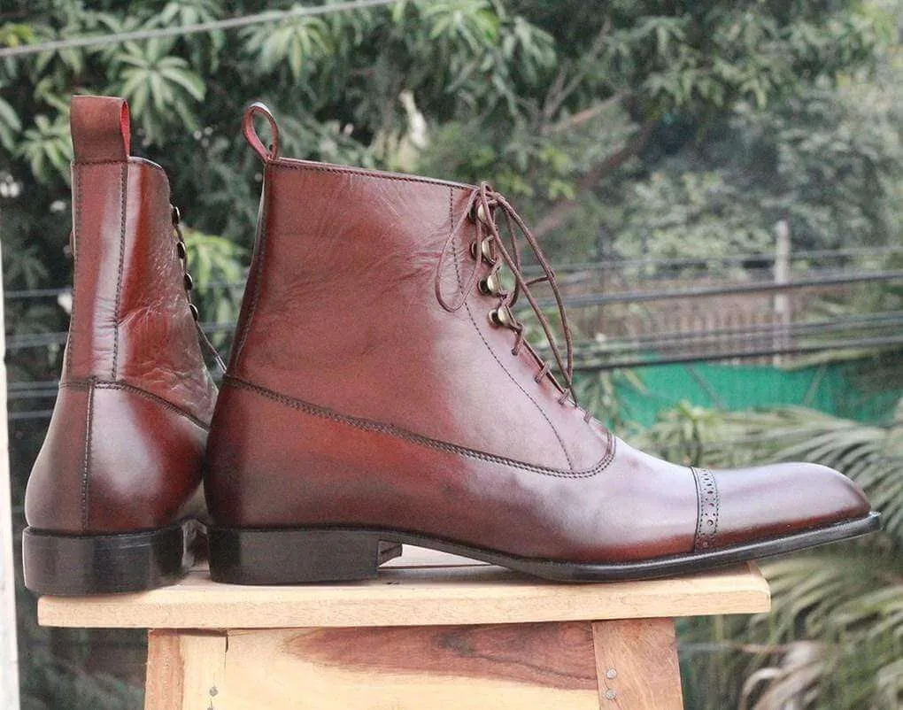 Handmade Tone Brown Leather Ankle Boots