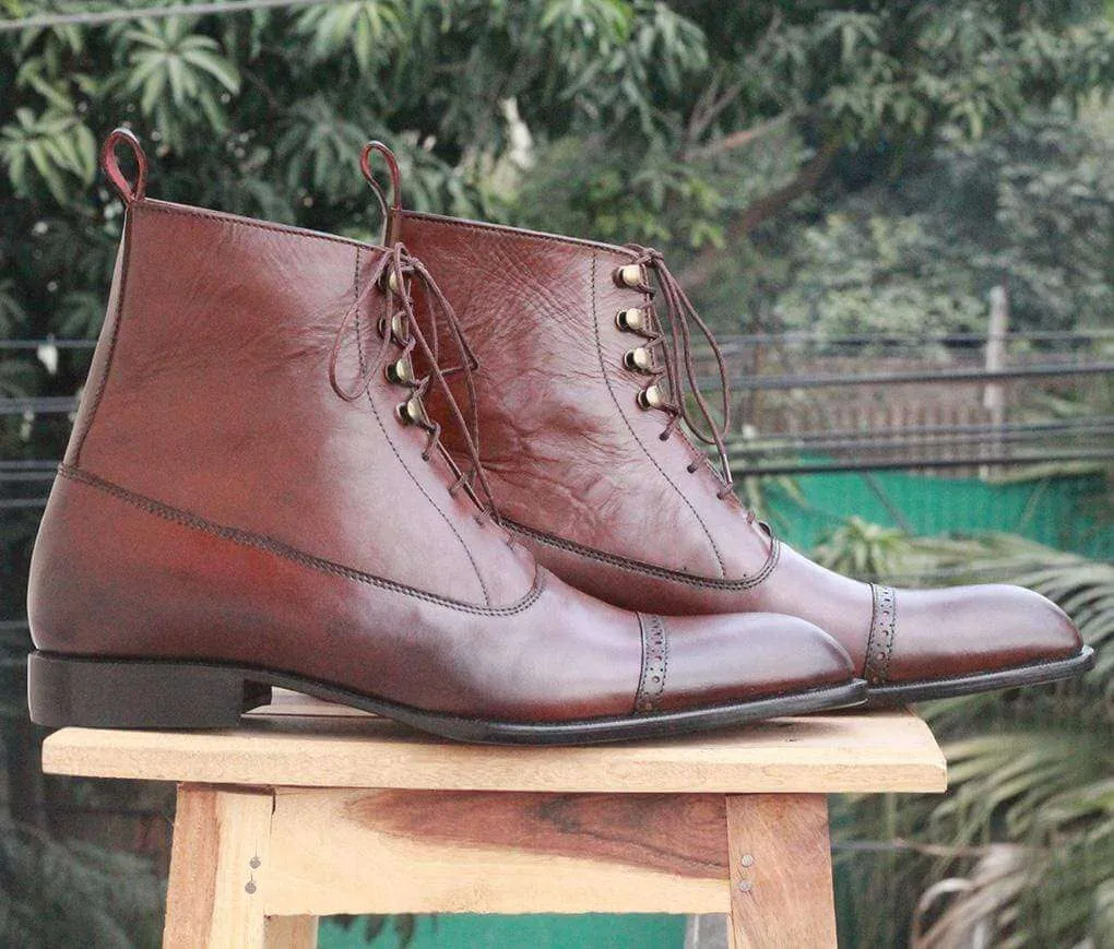 Handmade Tone Brown Leather Ankle Boots