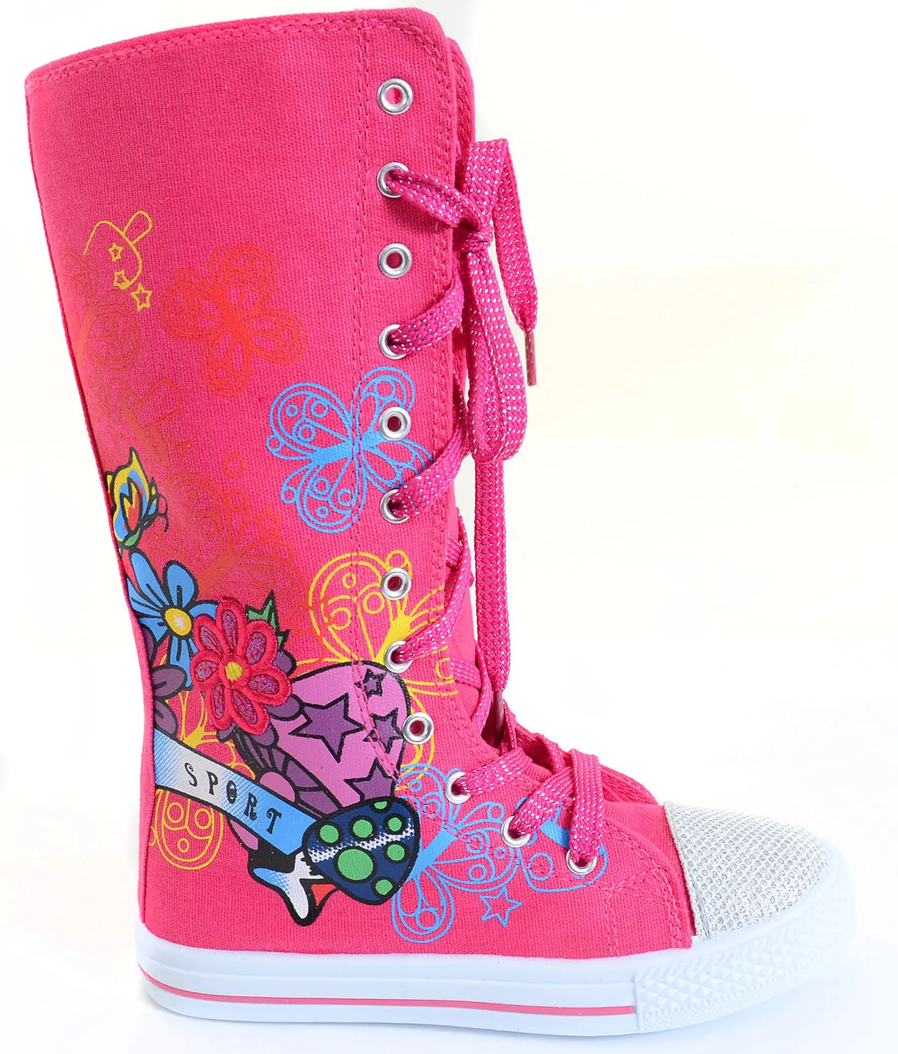 Hearts Butterflies Bling Girls Knee High Sneaker Boots Kids Fourever Funky