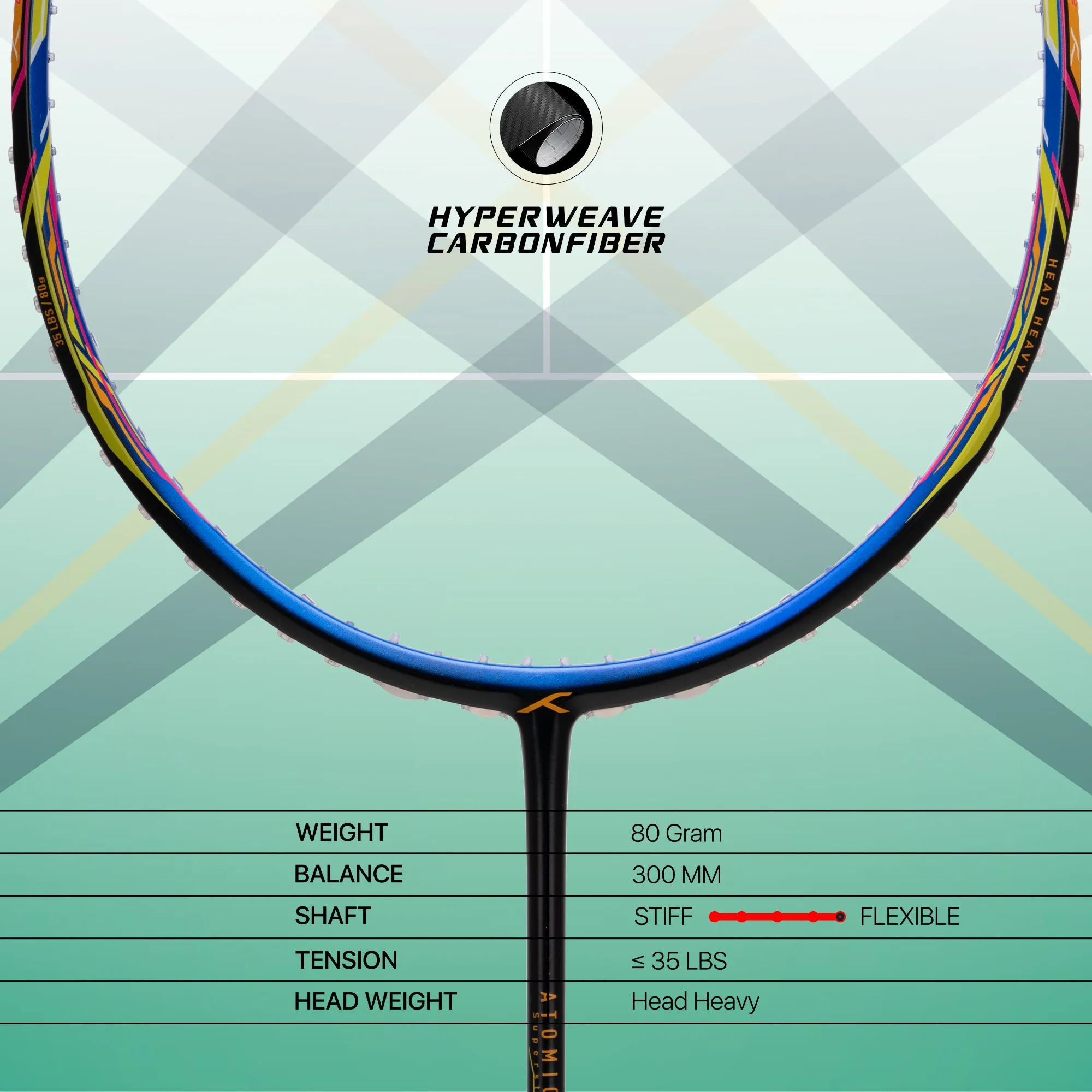 Hundred Atomic X 35 SPD X-Flex Shaft Unstrung Badminton Racquet (Black / Blue)