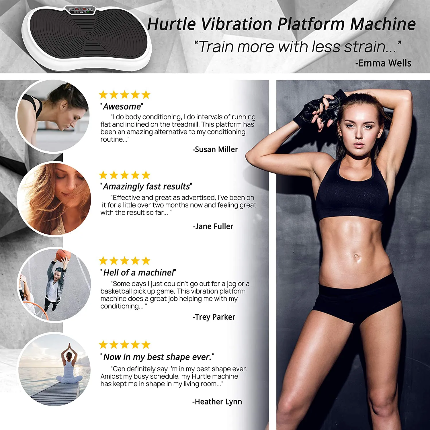 Hurtle Fitness Vibration Platform Workout Machine | Exercise Equipment For Home | Vibration Plate | Balance Your Weight Workout Equipment Includes, Remote Control & Balance Straps Included (HURVBTR30)