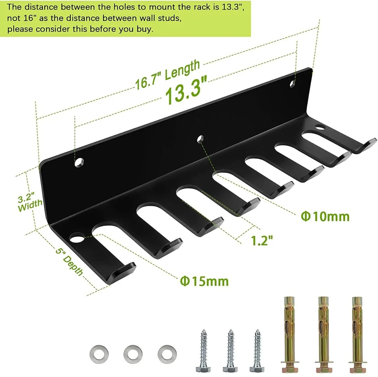 IBS Fitness Gym Storage Rack, Gym Hooks for Olympic Barbells, Bands, Row Handles, Bats or Tools