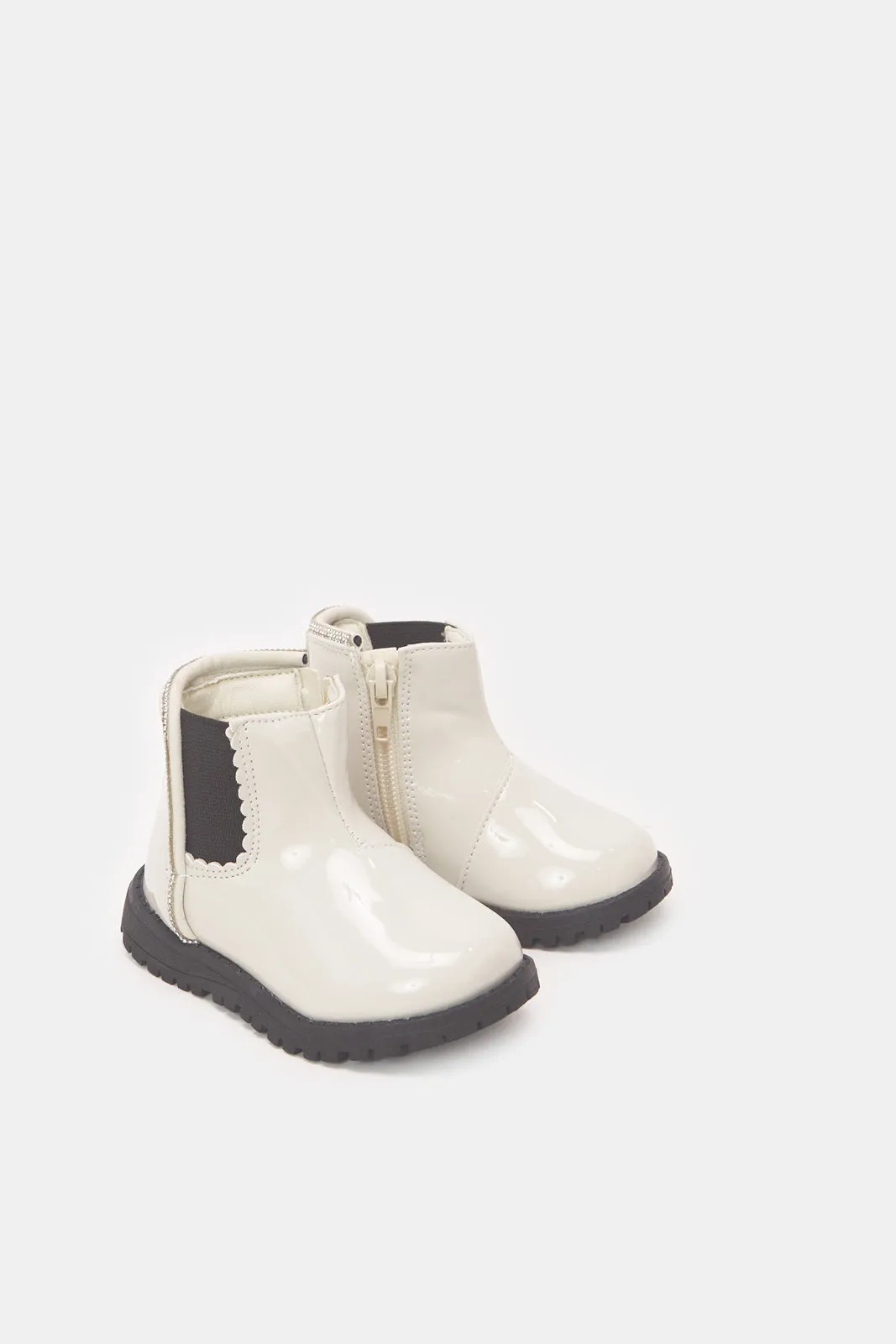 Infant Girls White Patent Ankle Boots