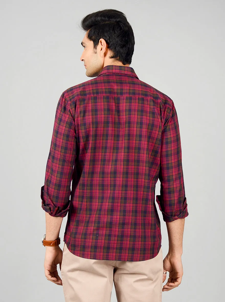 Jester Red Checked Slim Fit Casual Shirt | JadeBlue