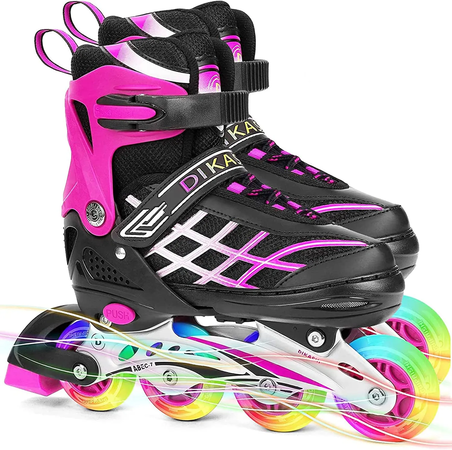 Kids Adjustable Inline Skates with Light Up Wheels Size33-37 Pink