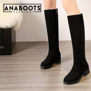 knee high boots winter square heels