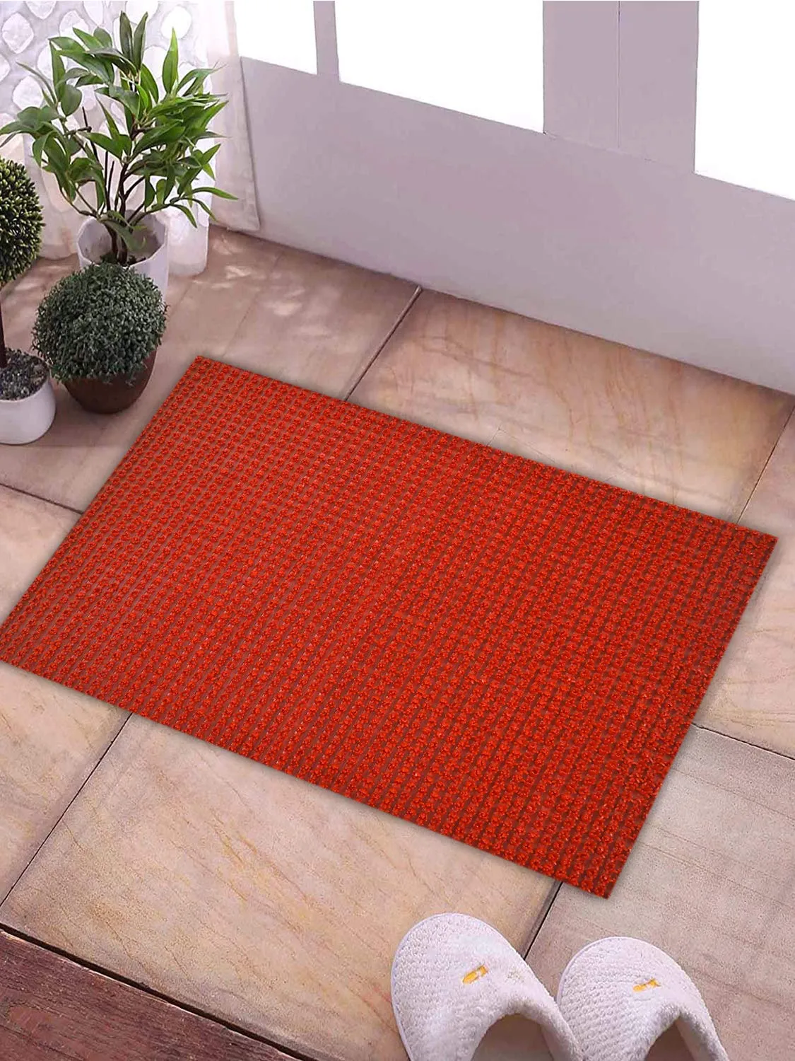 Kuber Industries PVC Thick Door mat Dirt Rub Off Clean/Thorn Door mat dust Remover Footwear for Offices, Hotel, Restaurant, Home, Shop(Red)-KUBMART3284_KUBMART03284