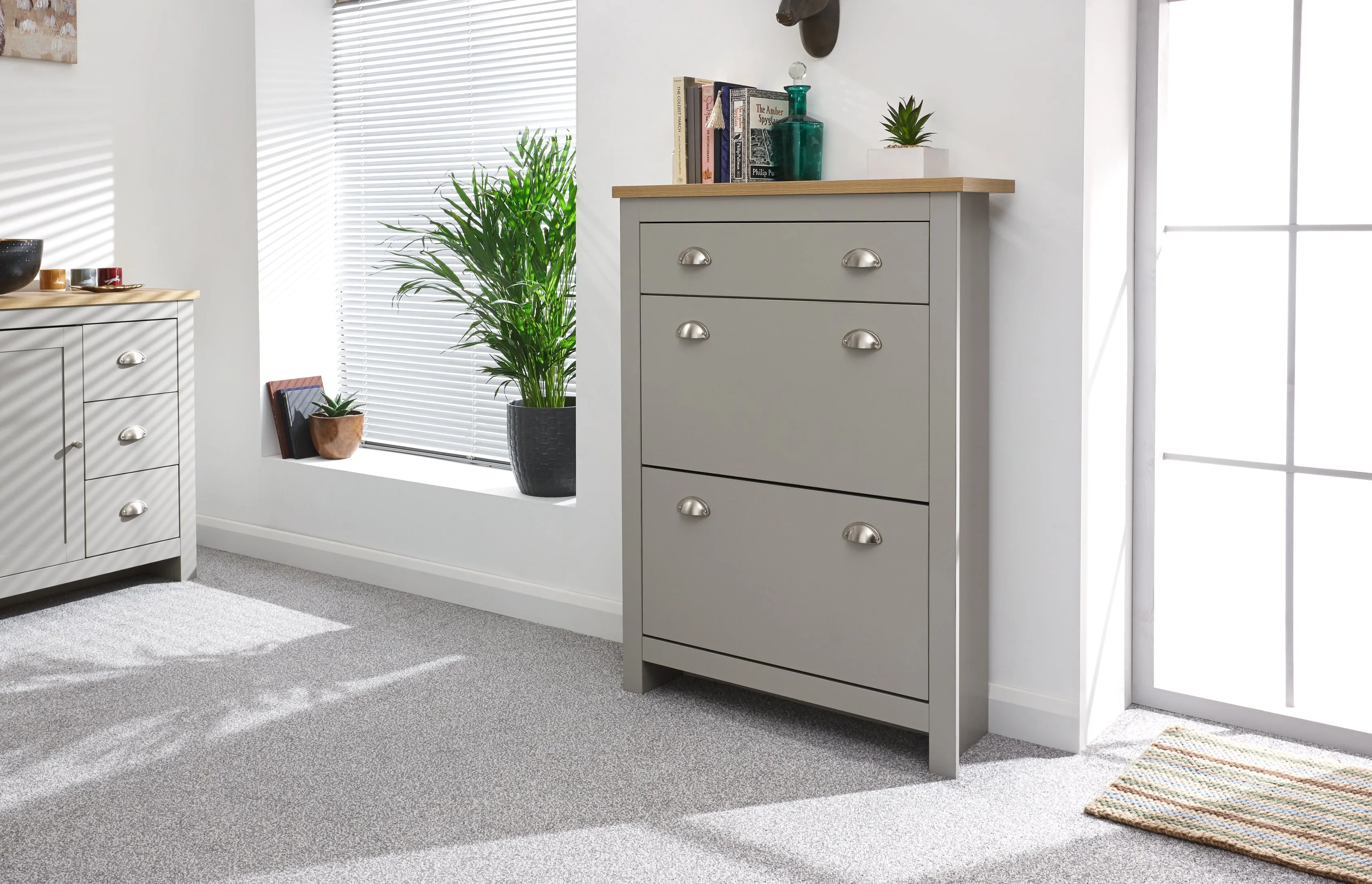 Lancaster 2Dr 1Drw Shoe Cabinet Grey