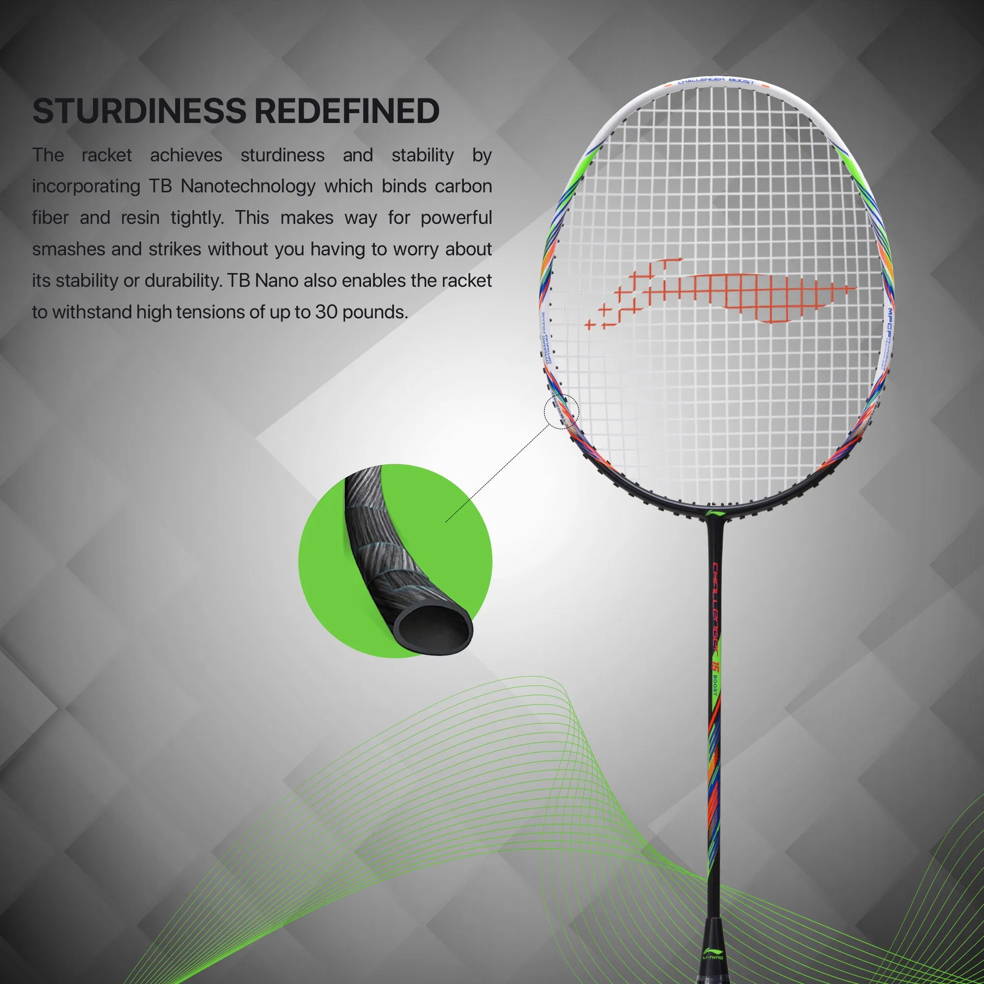 Li-Ning Challenger Boost Strung Badminton Racquet (Black / White)