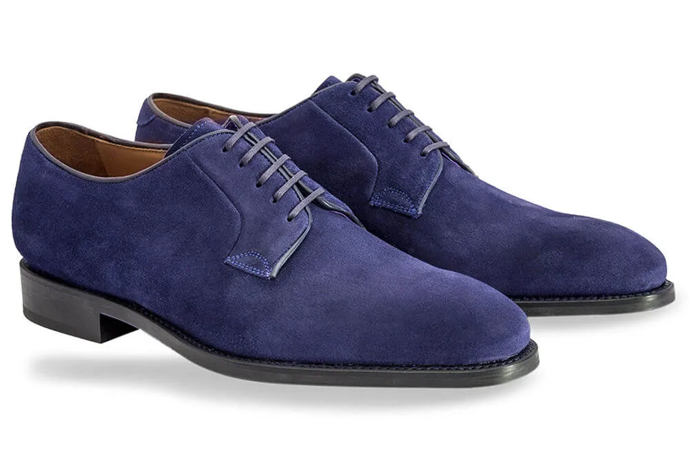 Made to order Handmade Derby Navy Blue Suede Leather Shoes