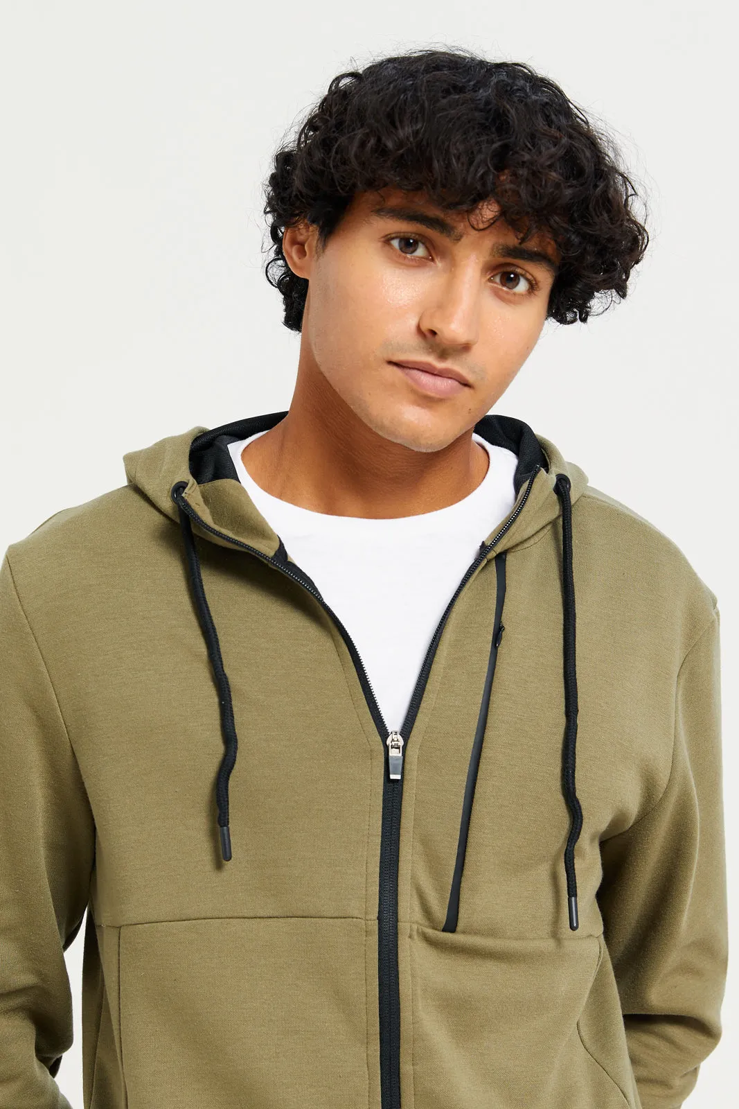 Men Green Zip-Through Hooded sweatshirt