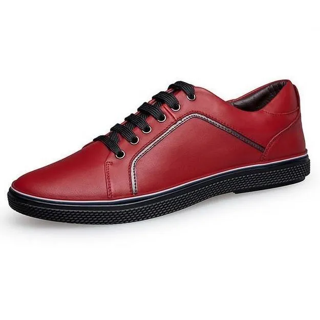 Mens Casual Leather Lace Up Sneakers