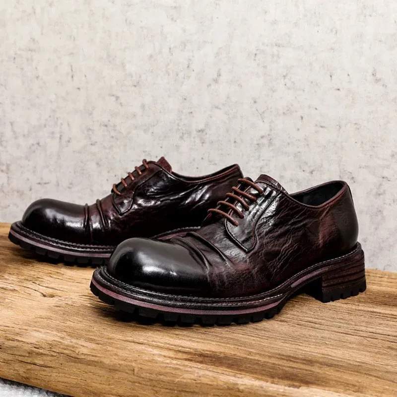 Men's Washed Pleated Derby Shoes