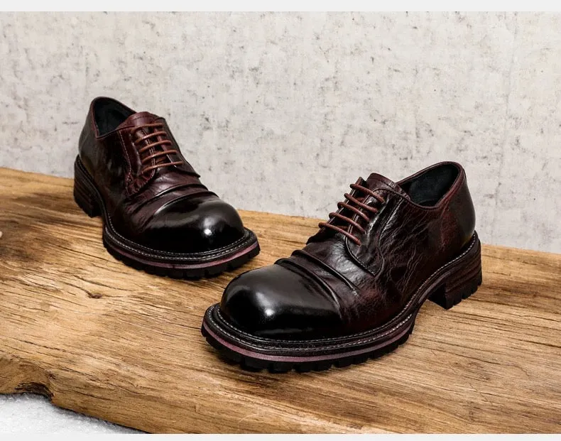 Men's Washed Pleated Derby Shoes