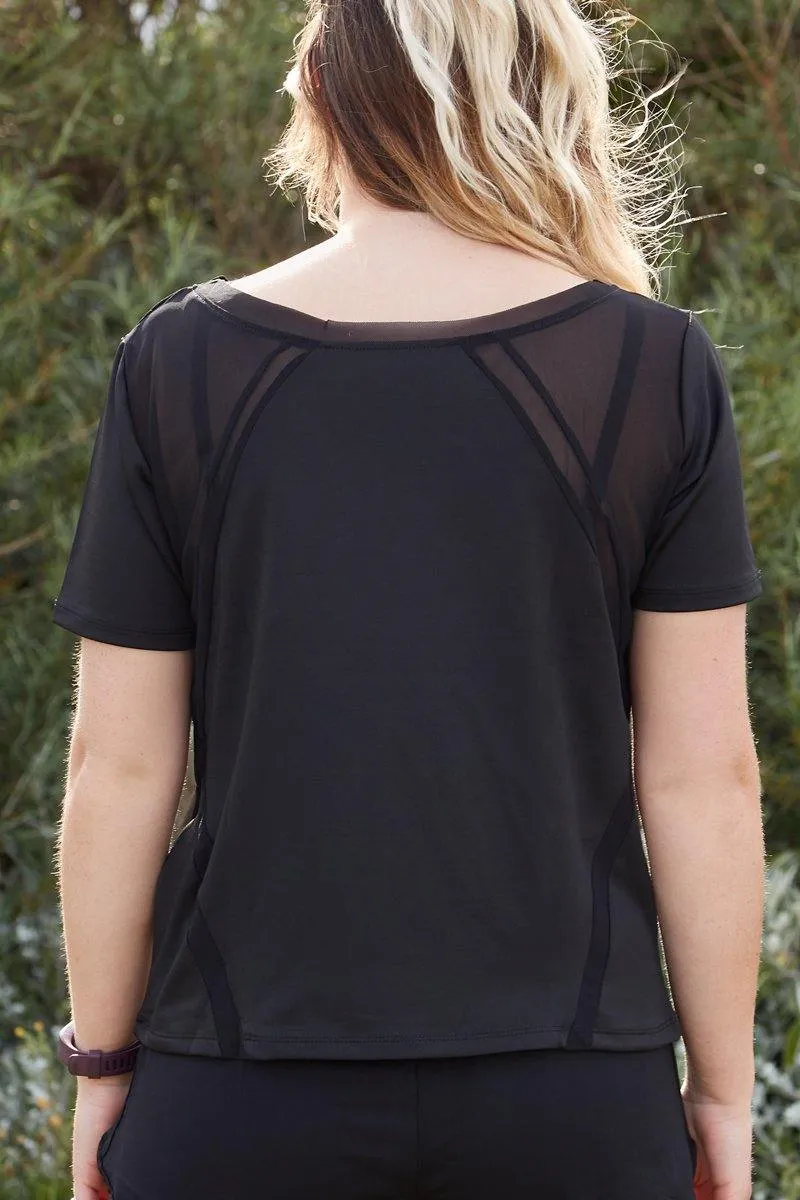 Mesh Shoulder Gym Top in Black