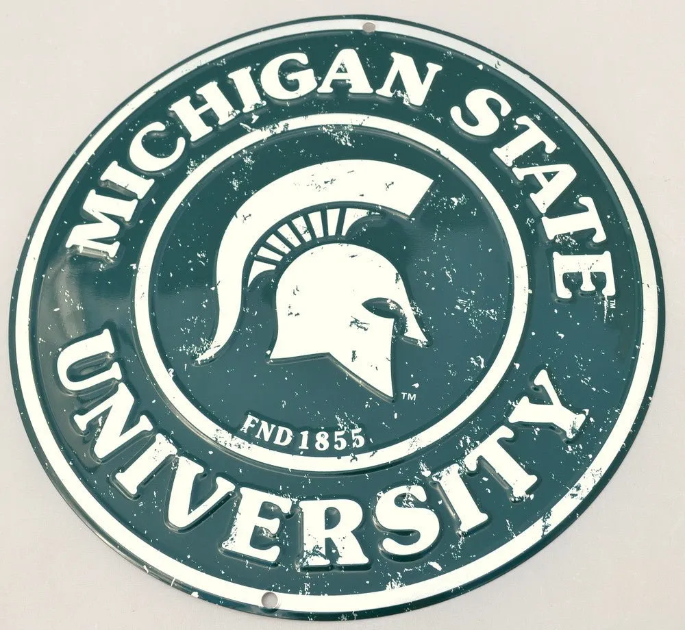 Michigan State University Embossed Metal Circular Sign