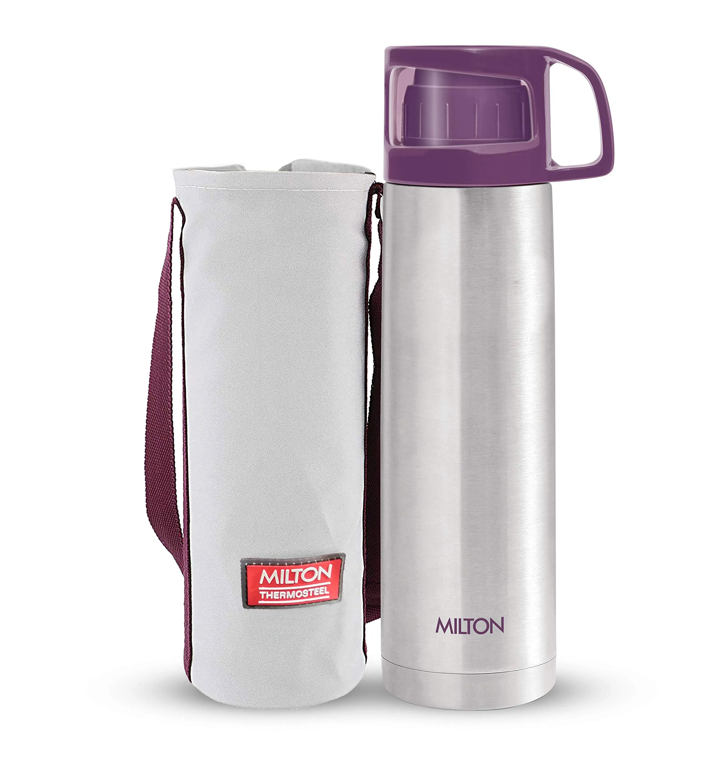 Milton Glassy Thermosteel 1000ml Vacuum Flasks - Purple & Thermosteel Duo DLX 1800 Stainless Steel Water Bottle, 1.8 Liters, Silver