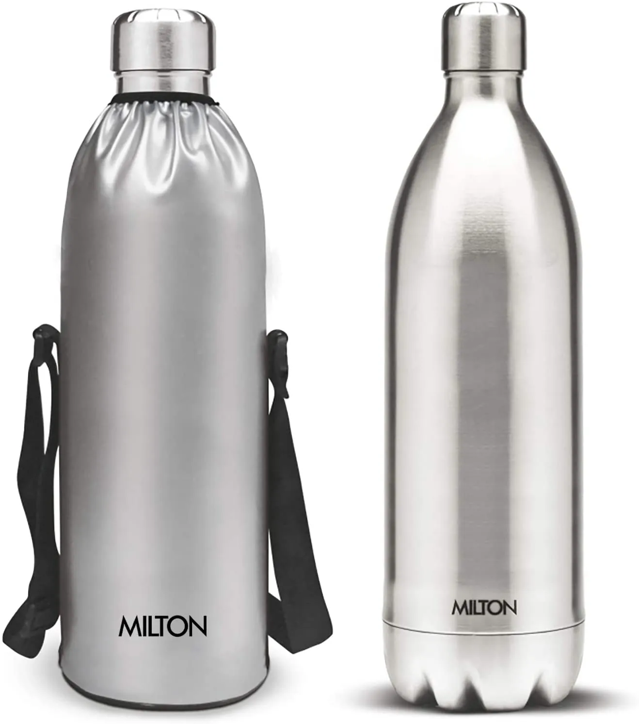 Milton Glassy Thermosteel 1000ml Vacuum Flasks - Purple & Thermosteel Duo DLX 1800 Stainless Steel Water Bottle, 1.8 Liters, Silver