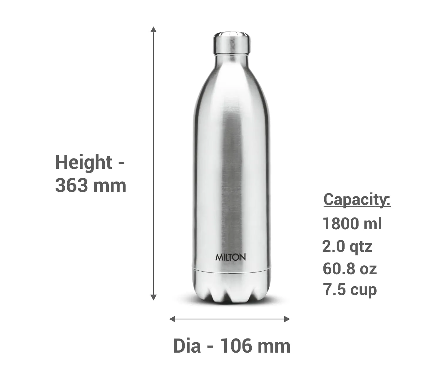 Milton Glassy Thermosteel 1000ml Vacuum Flasks - Purple & Thermosteel Duo DLX 1800 Stainless Steel Water Bottle, 1.8 Liters, Silver