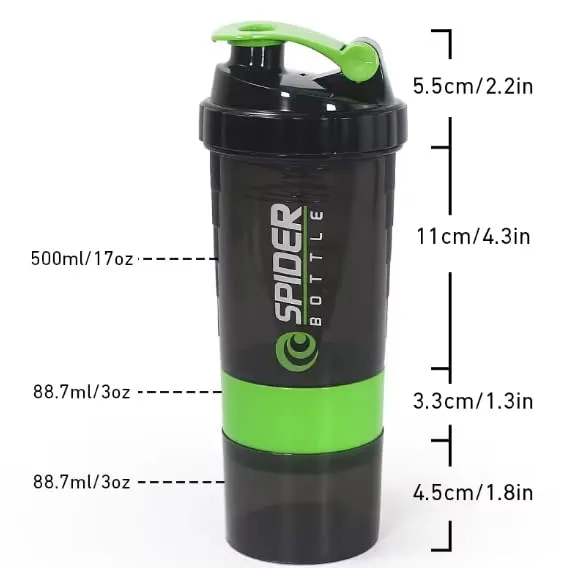 MOBONE 500ml Spider Gym Shaker Bottle, Shakers For Protein Shake With 2 Storage Compartment Gym Protein Shaker (Multicolor)