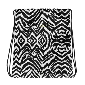 Modern Zebra Animal Print White Black Travel 15”x17” Drawstring Bag- Made in USA/EU